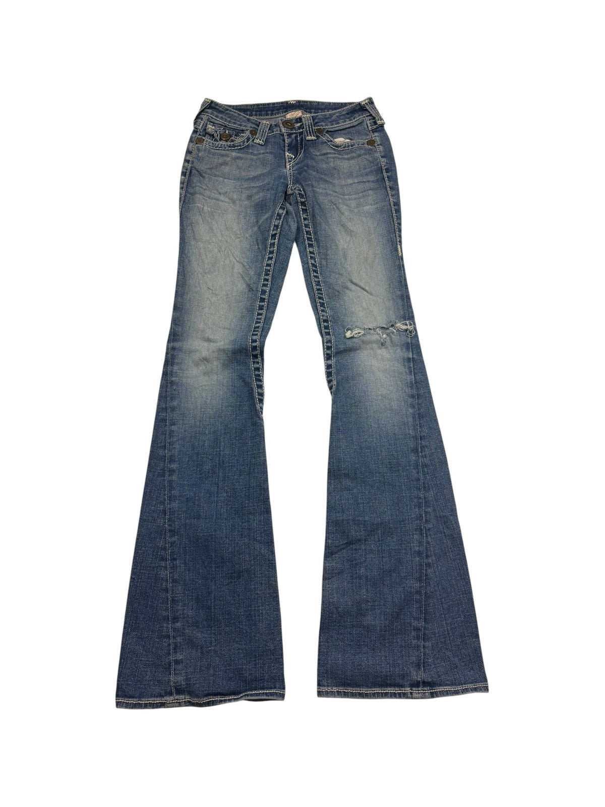 True Religion Horseshoe Y2K Vintage Bootcut Jeans in Blau – Vorderansicht