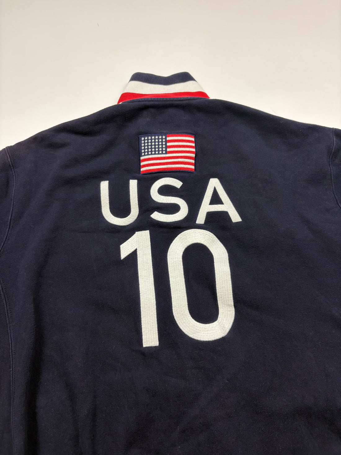 Polo Ralph Lauren Zip-Jacke Navy Größe L – Frontansicht mit Big Pony, USA-Patch und Schulterstreifen