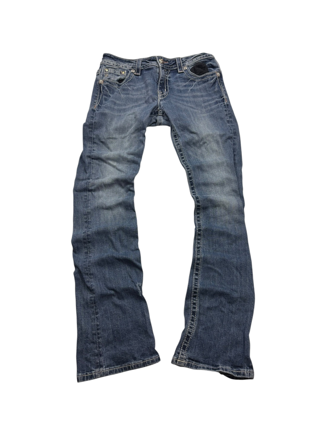 Vintage Miss Me Damen Jeans Größe 29 Strass Flap Pockets Hellblau Y2K Secondhand PkeyVintage