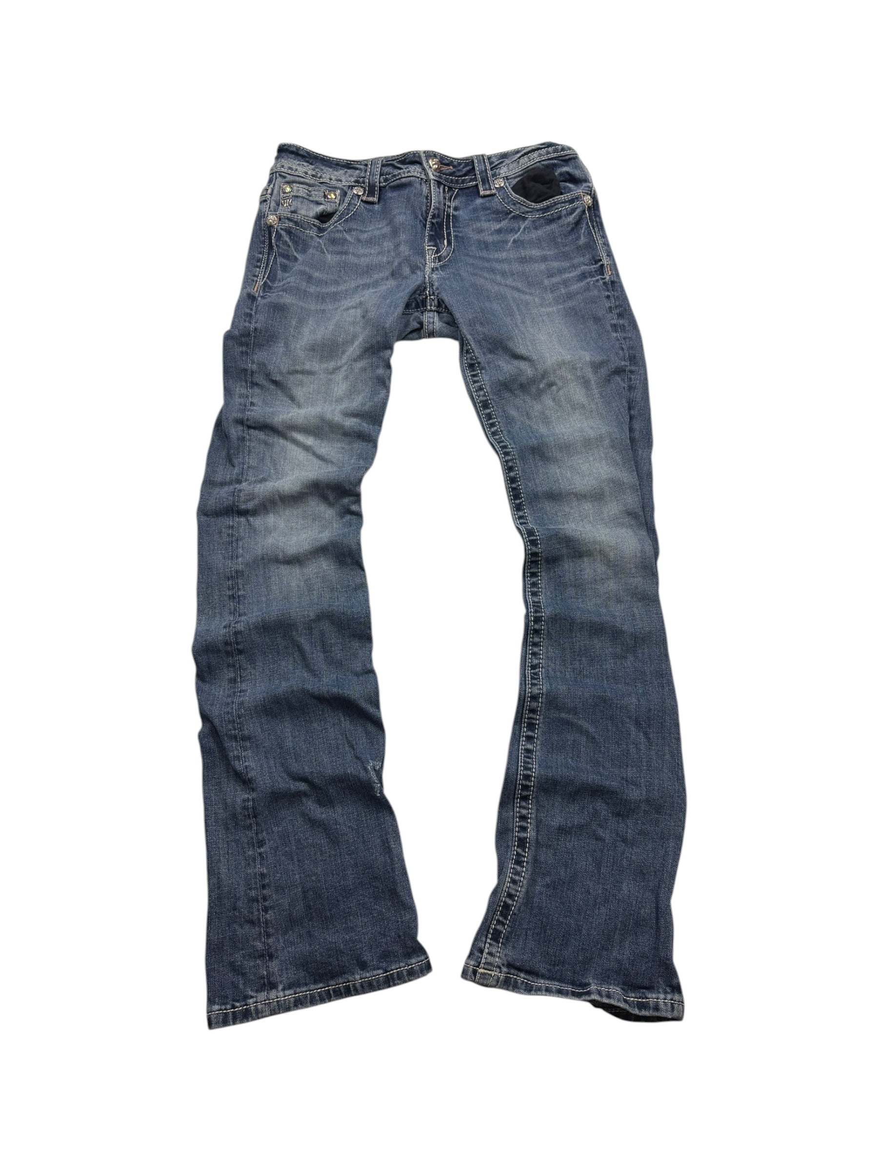 Miss Me Strass-Flap Vintage Jeans – Blau (29)