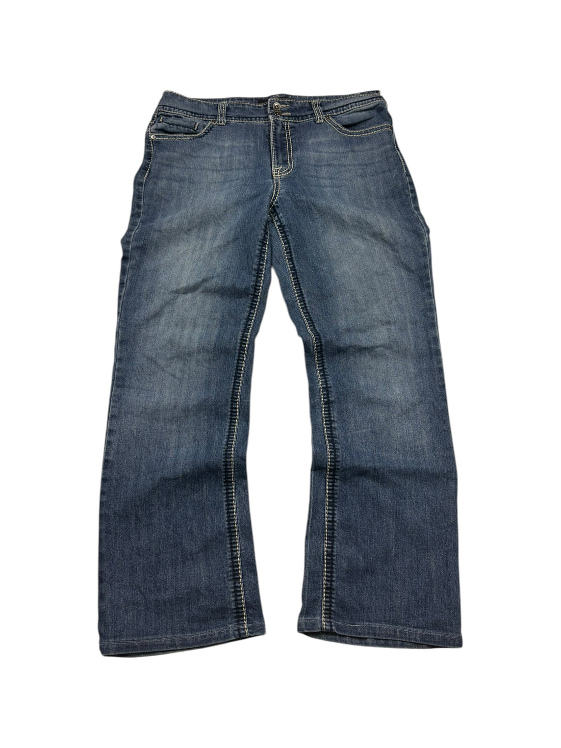  Nine West Bootcut Jeans Größe 29 – Rückansicht mit bestickten Flap-Pockets und dunkler Zierstickerei