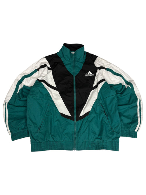 Adidas 90s Vintage Tracksuit in Schwarz/Türkis – Jacke von vorne