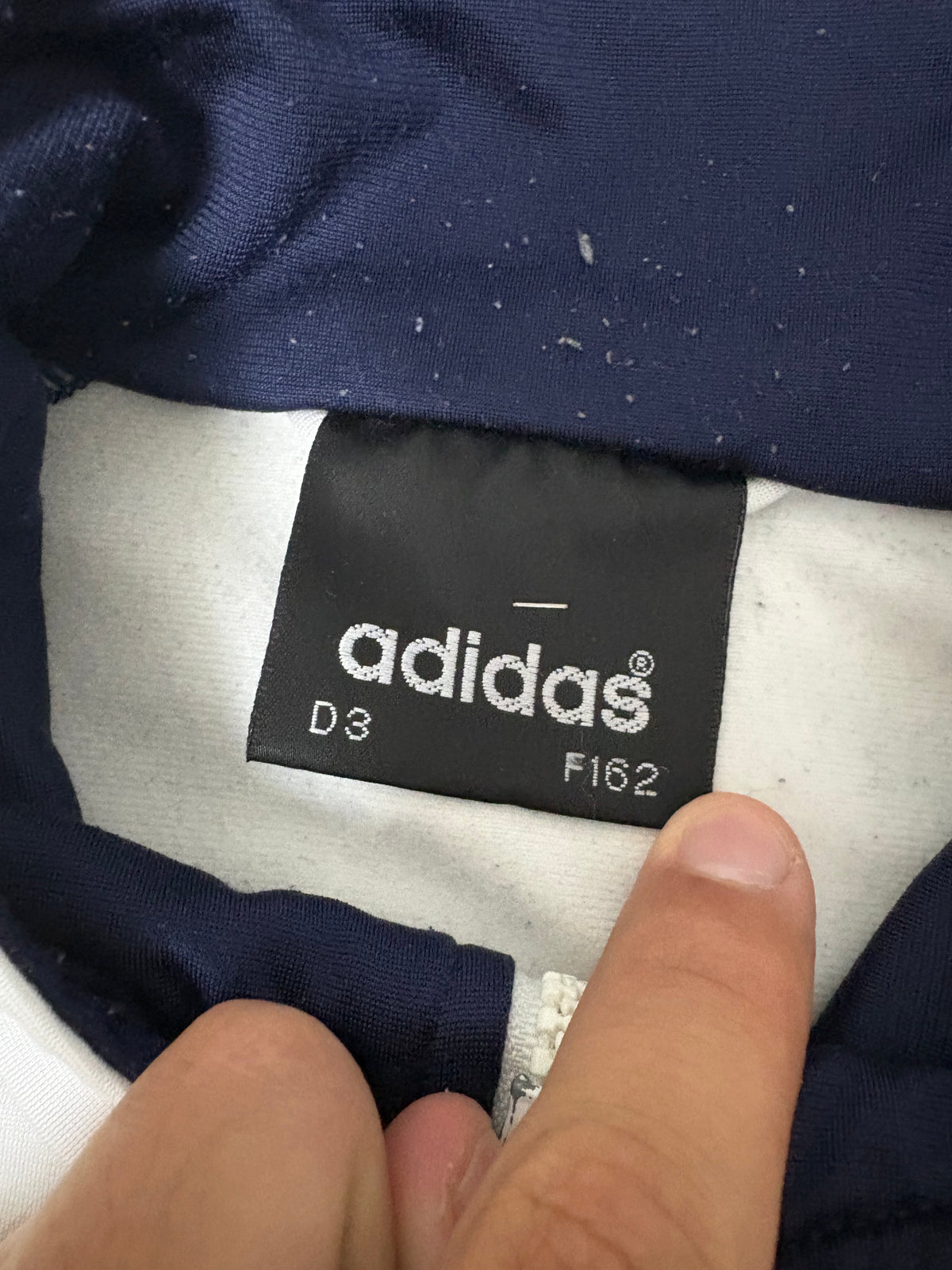 Adidas Trefoil 90s Vintage Trackjacket in Weiß/Navy/Grün – Etikett