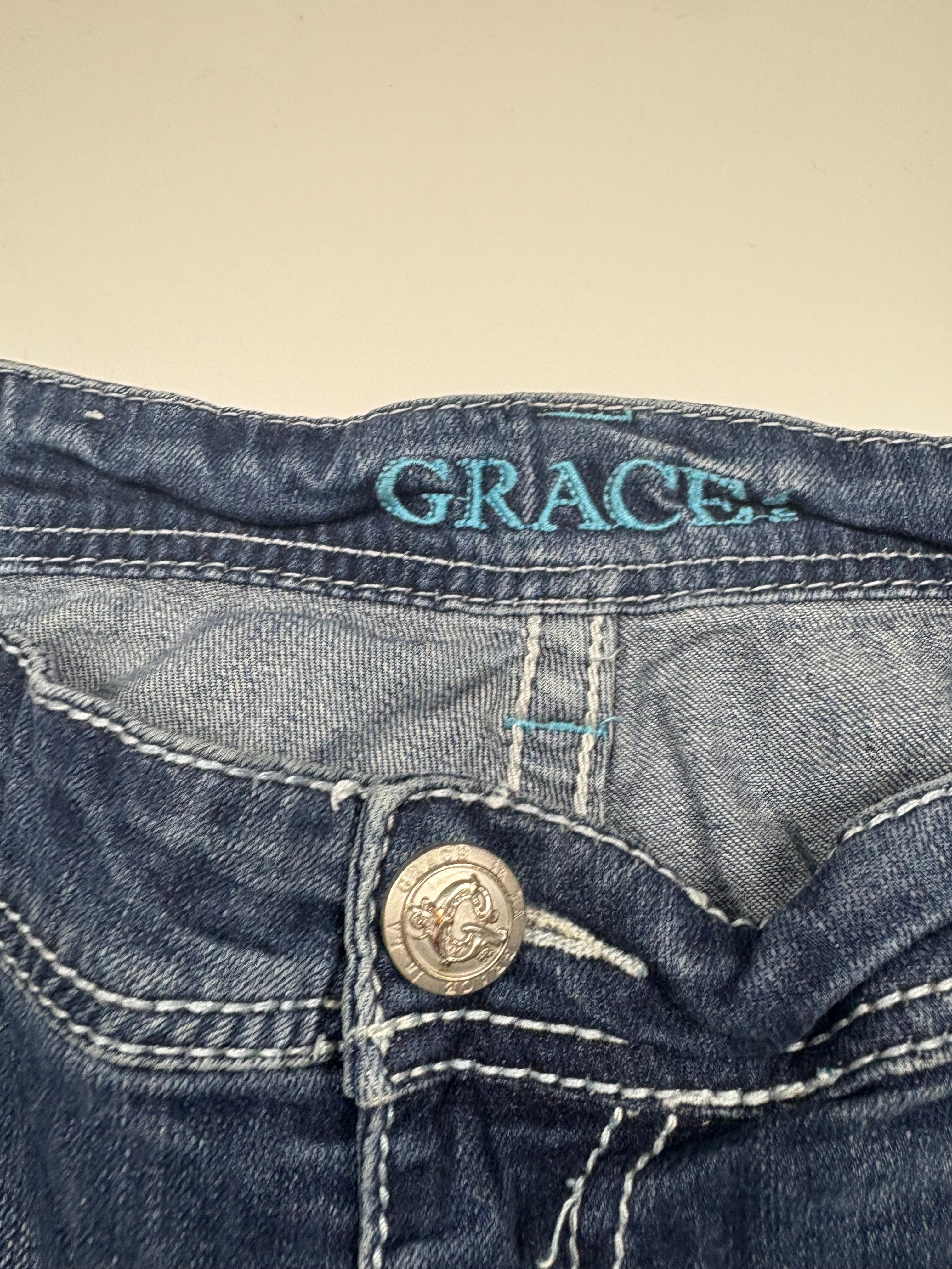Grace LA Blumen-Pocket Vintage Jeans – Blau (19)