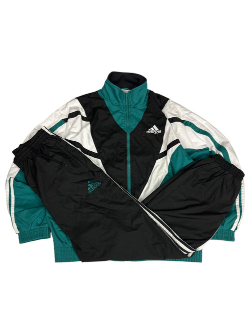 Adidas 90s Vintage Tracksuit in Schwarz/Türkis – Jacke und Hose zusammen