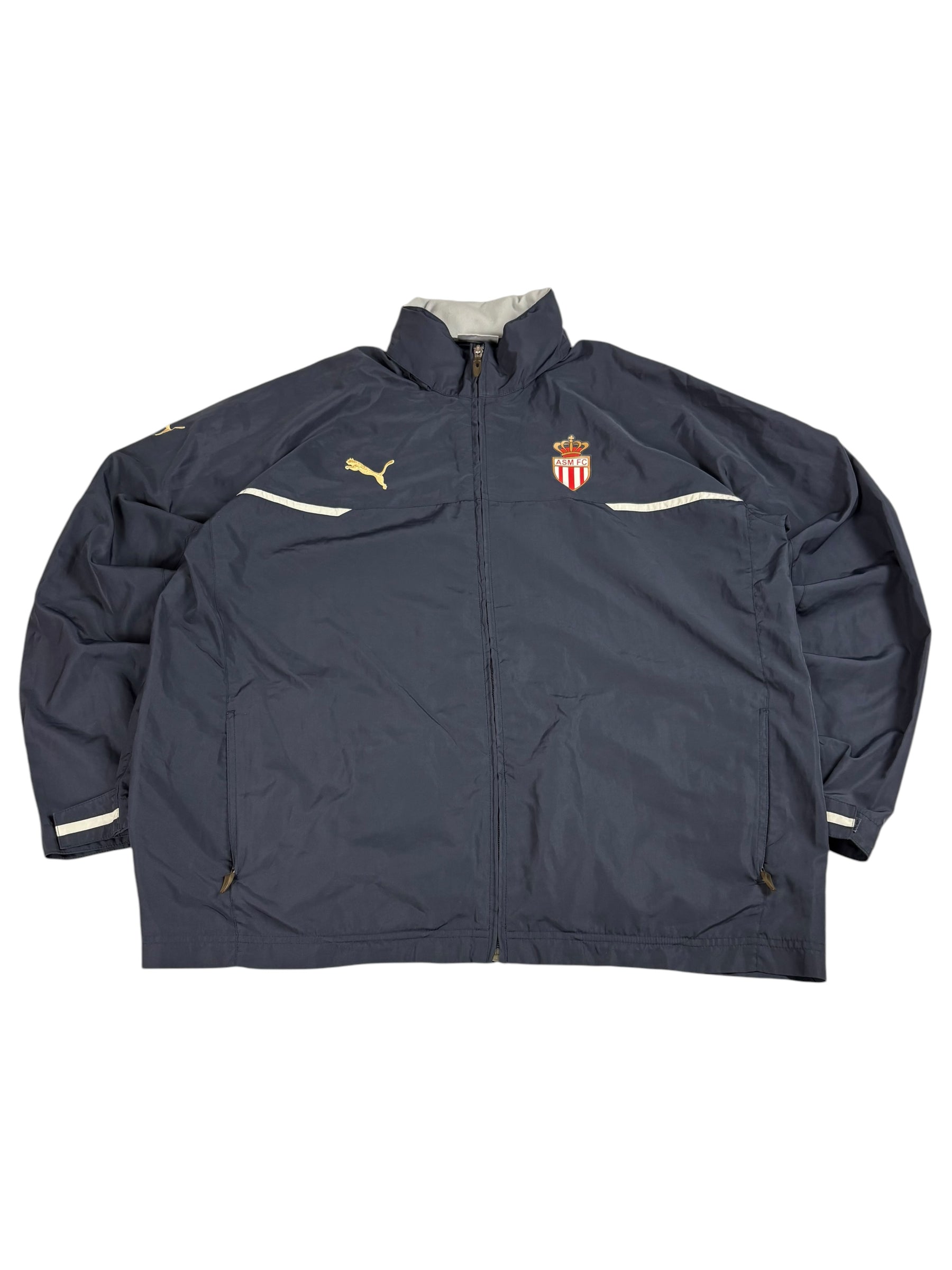 Schwarze Puma AS Monaco Vintage Trackjacket in Größe XL in vollständiger Vorderansicht