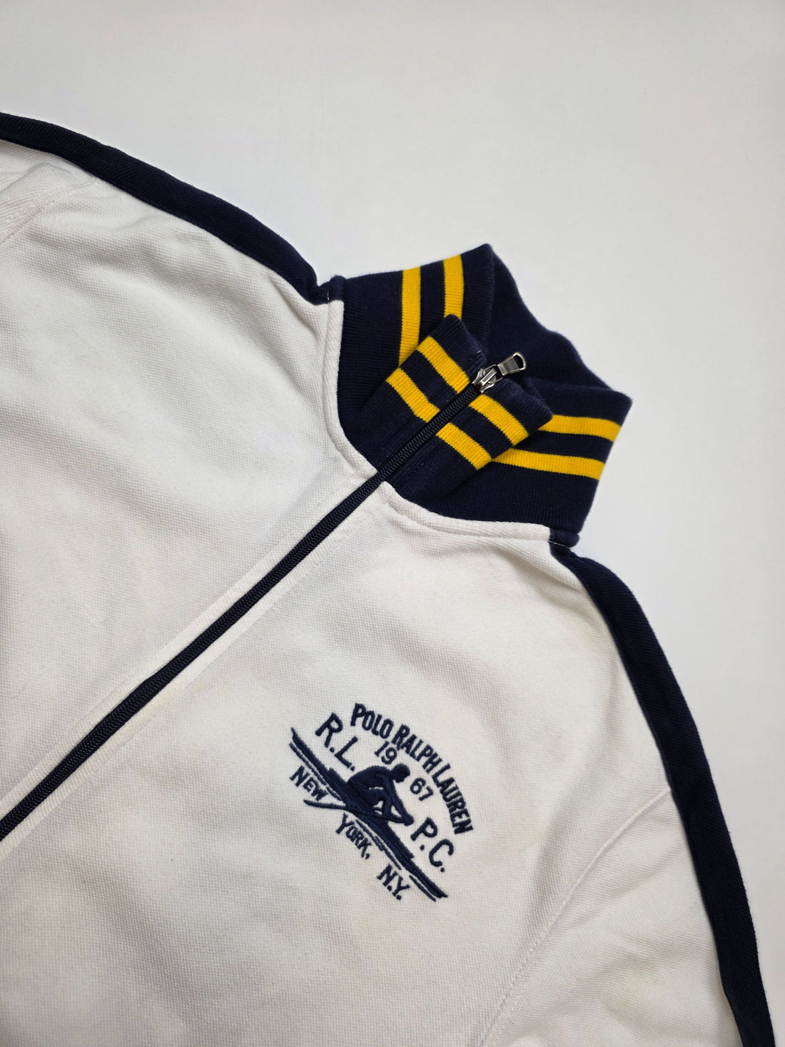 Strickjacke Polo Ralph Lauren – Front – Weiß, gesticktes Logo Brust, navyblaue Details