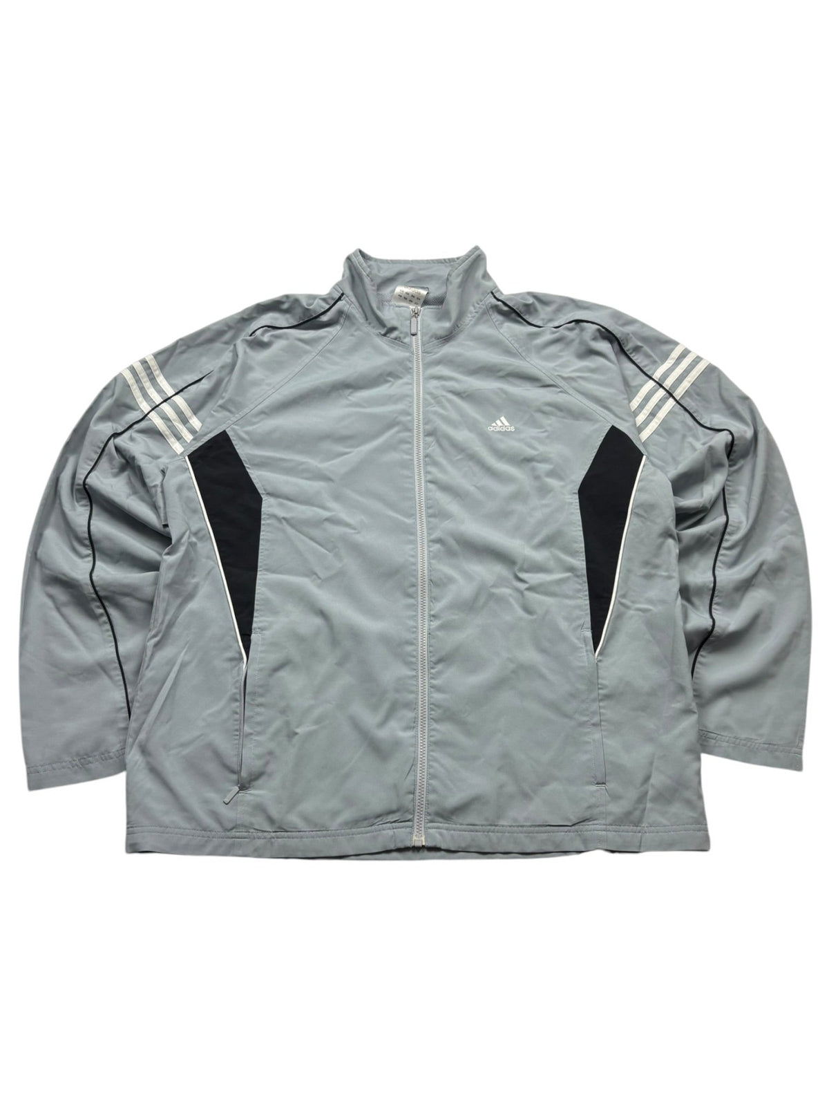 Adidas Y2K Vintage Tracksuit in Hellgrau/Schwarz – Jacke von vorne