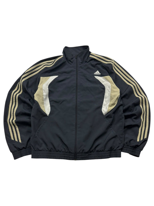 Adidas 3-Streifen Vintage Tracksuit in Schwarz/Gold – Jacke von vorne