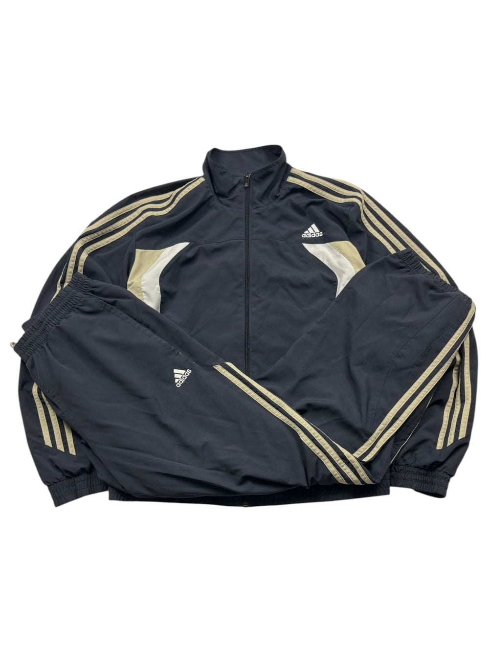 Adidas 3 - Streifen Vintage Tracksuit – Schwarz/Gold (M) - PKeyVintage