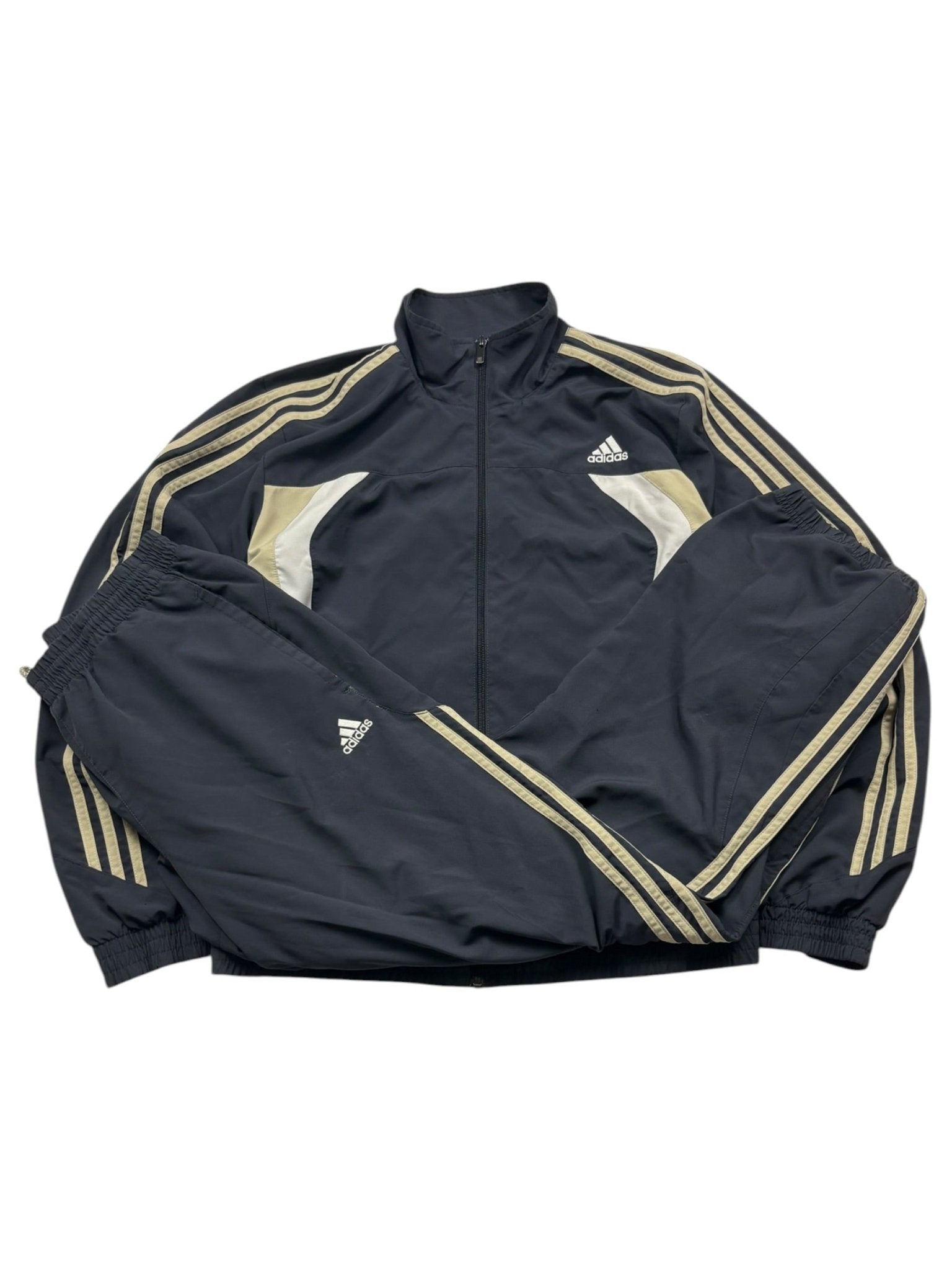 Adidas 3 - Streifen Vintage Tracksuit – Schwarz/Gold (M) - PKeyVintage