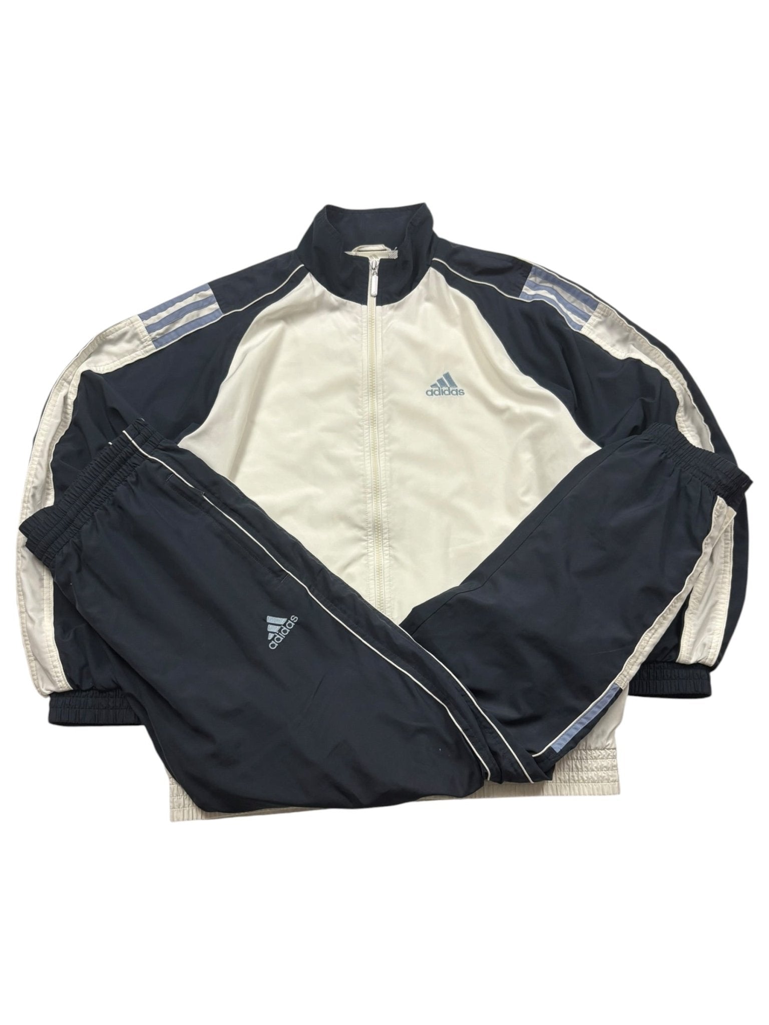 Adidas 3 - Streifen Y2K Vintage Tracksuit – Weiß/Navy (M) - PKeyVintage