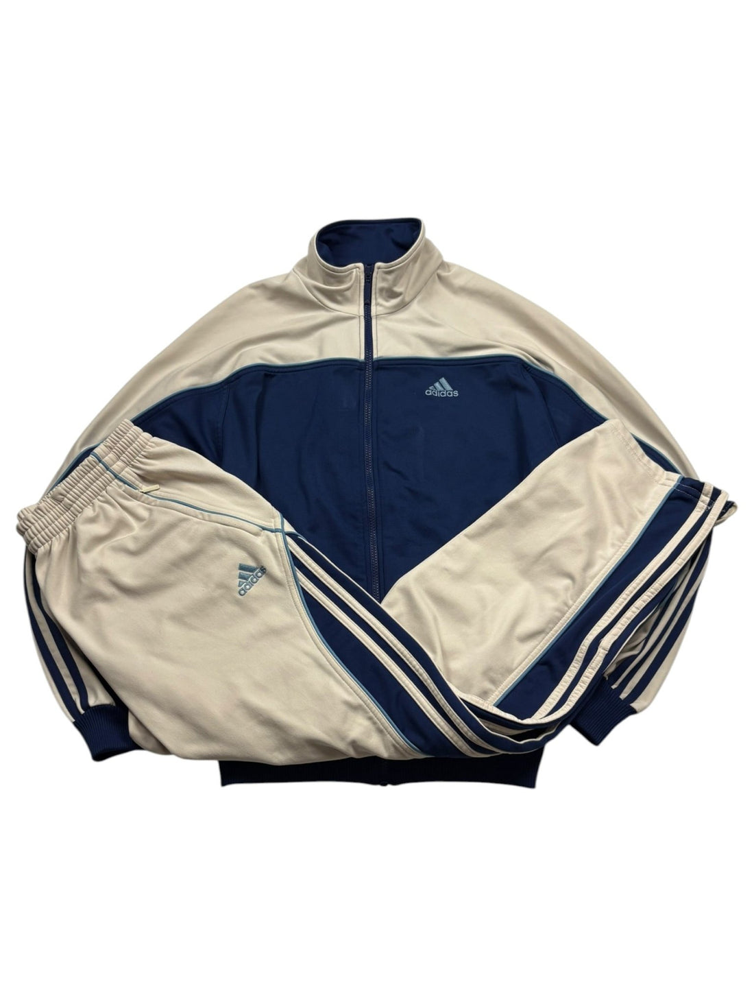 Adidas 80s Vintage Tracksuit – Creme/Navy (M) - PKeyVintage