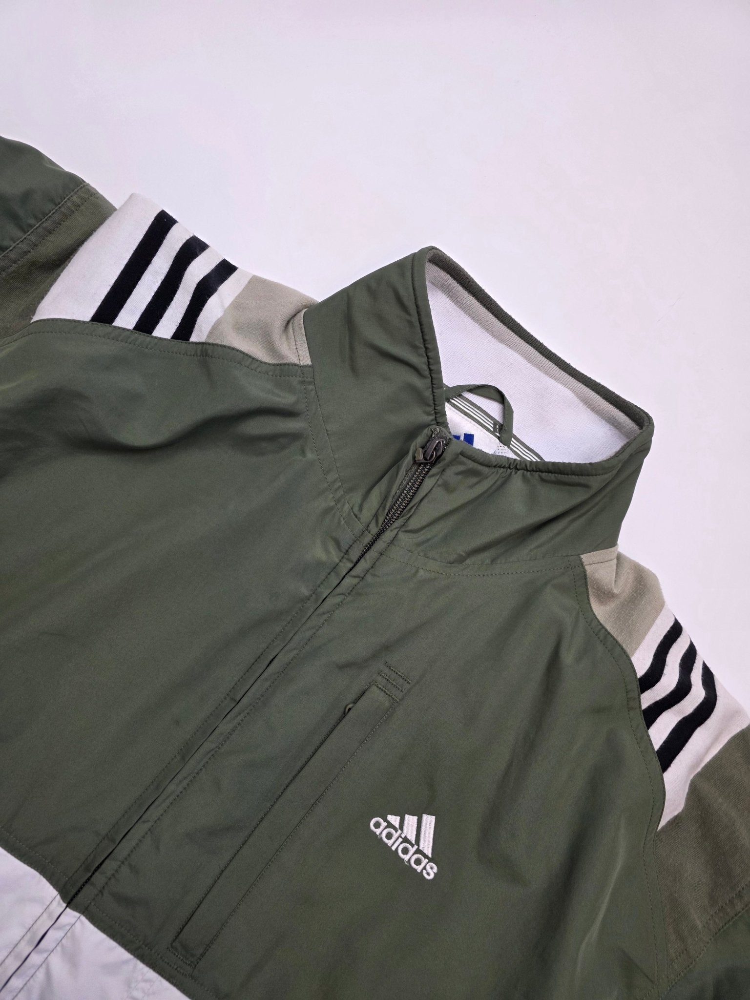 Adidas 90s Trackjacket - Olivgrün/Weiß (XL) - PKeyVintage