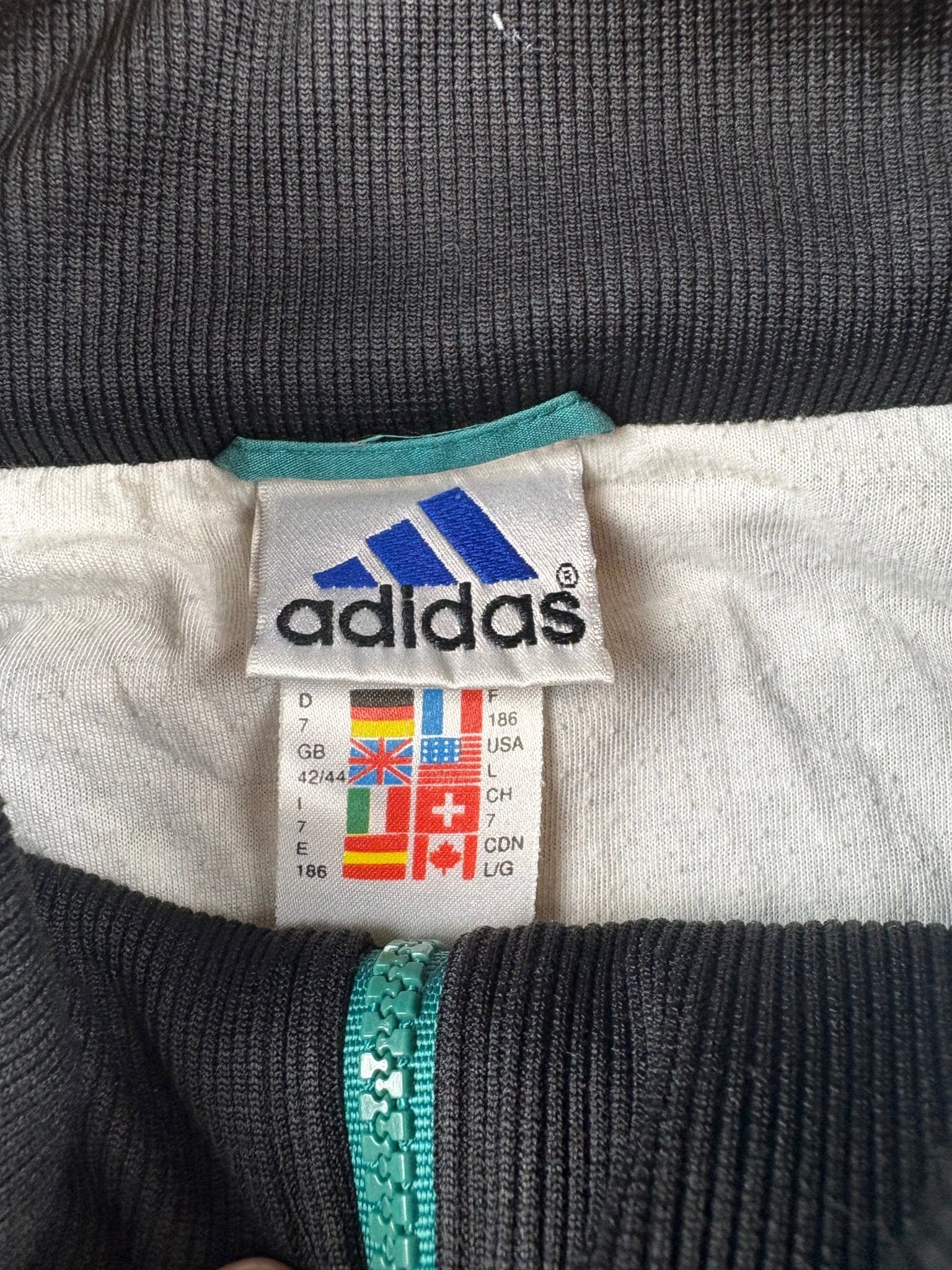 Adidas 90s Trainingsanzug - Türkis/Schwarz/Weiß (L) - PKeyVintage