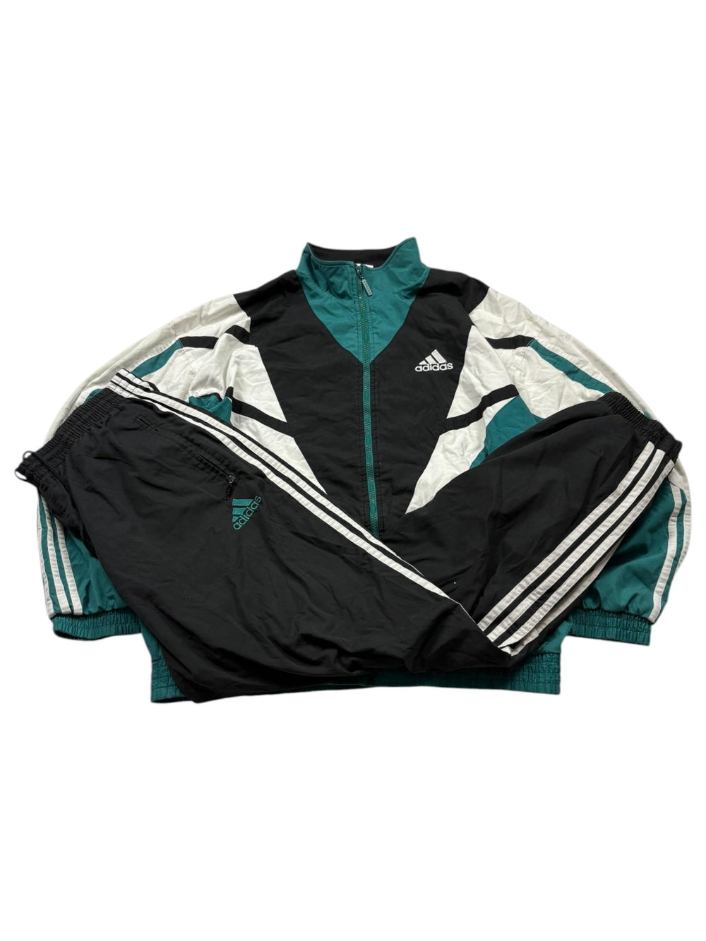 Adidas 90s Trainingsanzug - Türkis/Schwarz/Weiß (L) - PKeyVintage