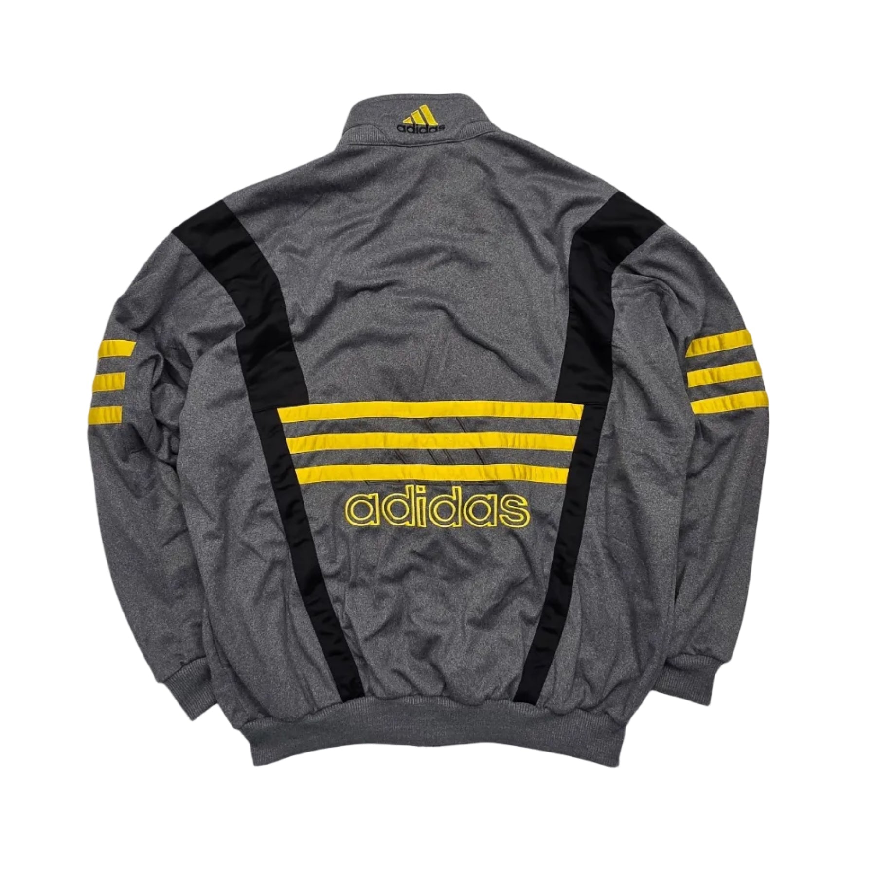 Adidas 90s Vintage Trackjacket – Grau/Schwarz/Gelb (XL) - PKeyVintage