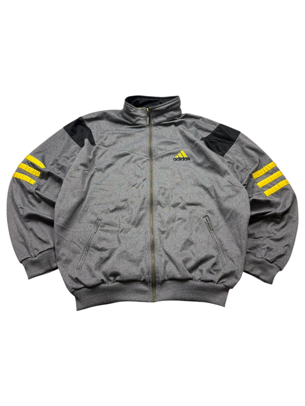 Adidas 90s Vintage Trackjacket – Grau/Schwarz/Gelb (XL) - PKeyVintage