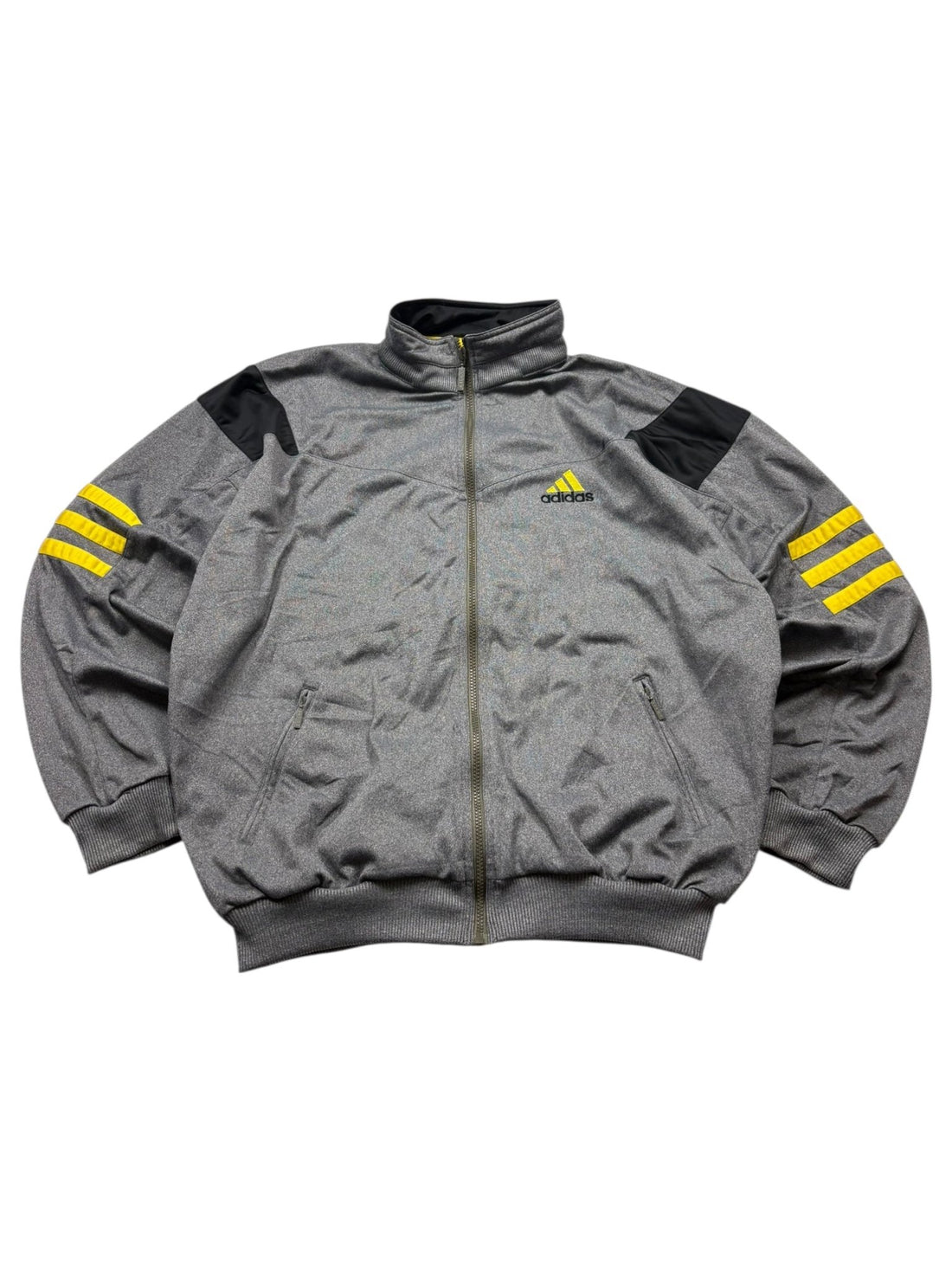Adidas 90s Vintage Trackjacket – Grau/Schwarz/Gelb (XL) - PKeyVintage