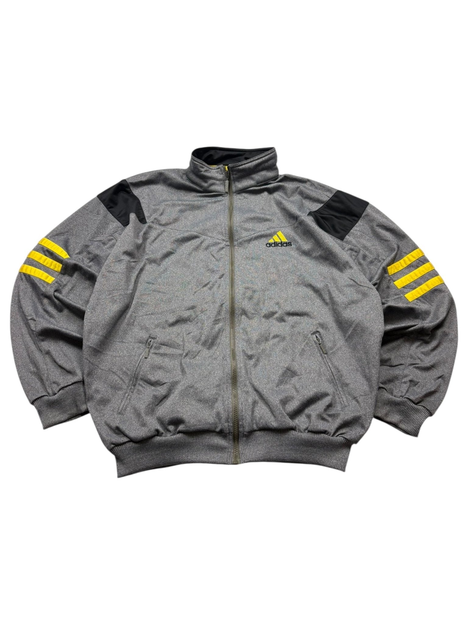Adidas 90s Vintage Trackjacket – Grau/Schwarz/Gelb (XL) - PKeyVintage