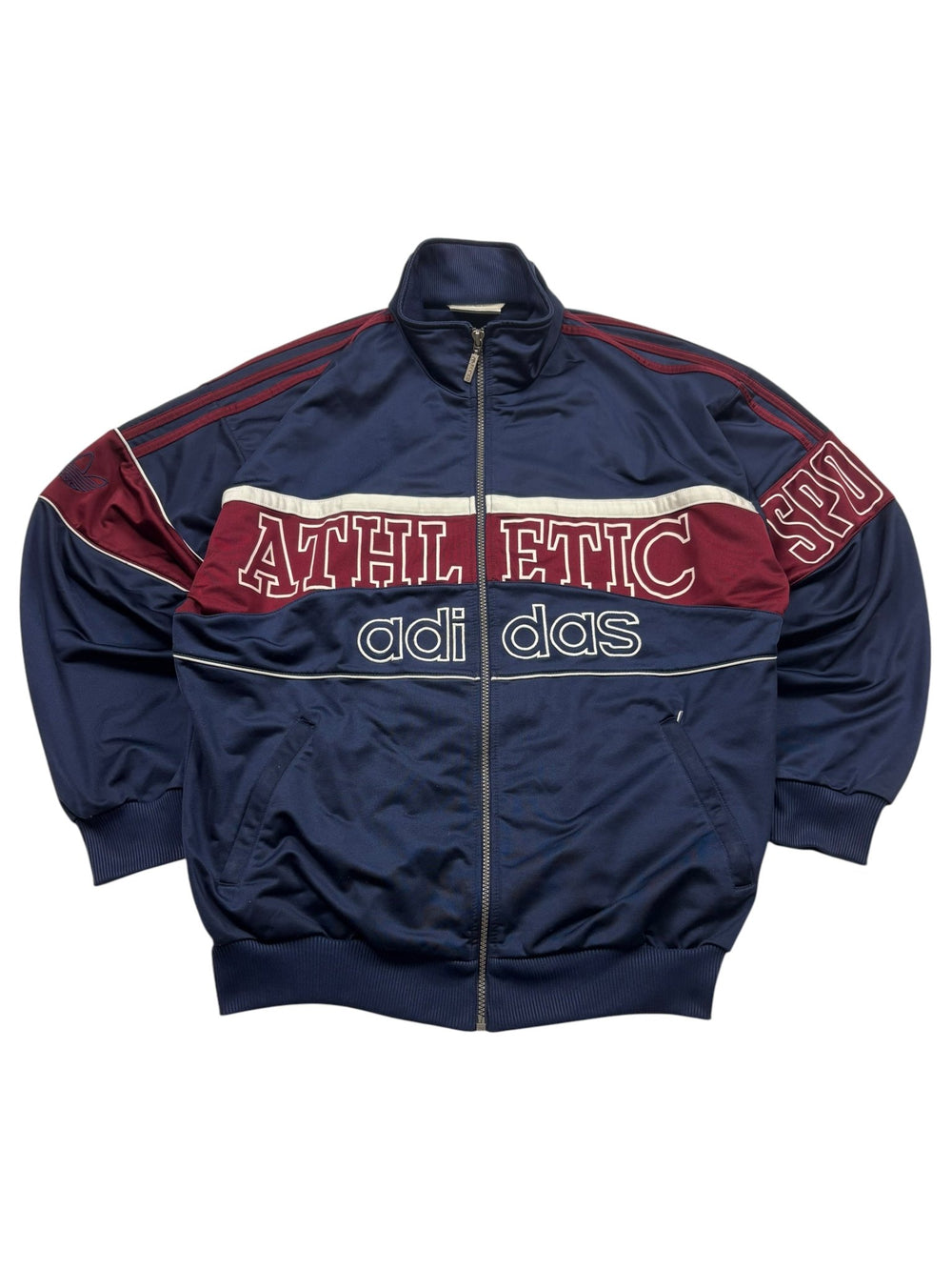 Adidas Athletic Spellout 90er Vintage Trackjacket – Navy/Bordeaux (M) - PKeyVintage
