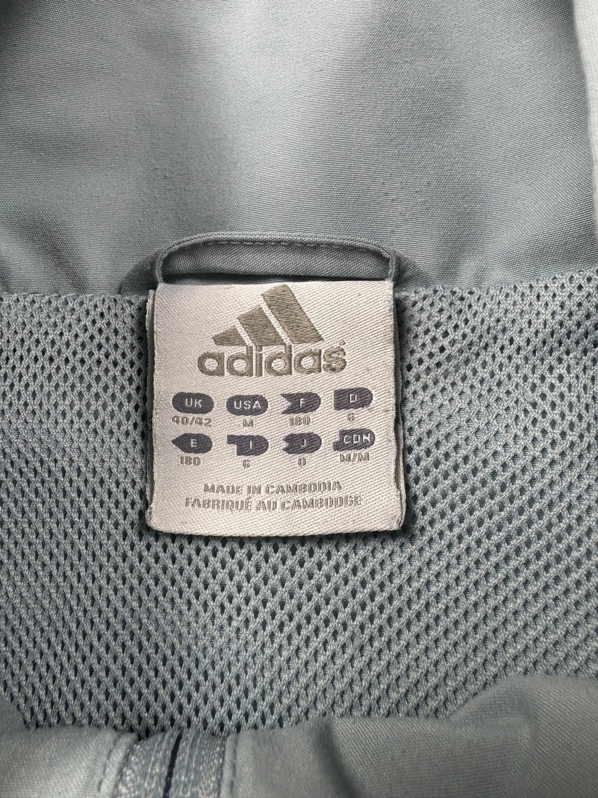 Adidas Spellout Y2K Vintage Trackjacket in Graublau/Navy – Etikett