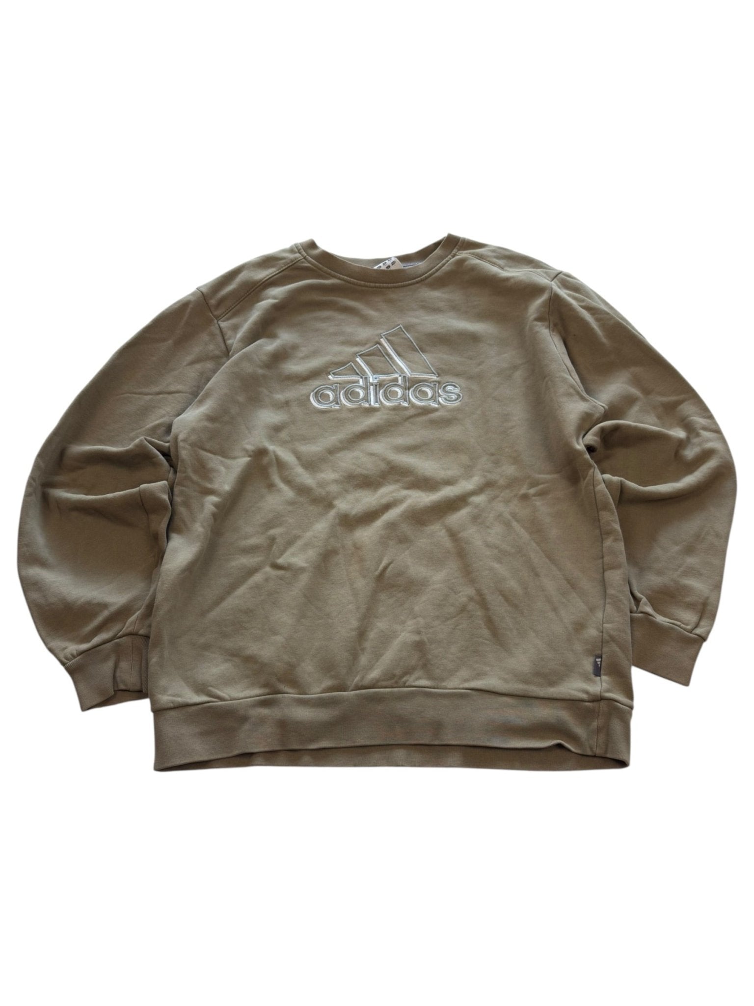 Khakifarbener Adidas Big Logo Vintage Sweater in Größe S, Vorderansicht