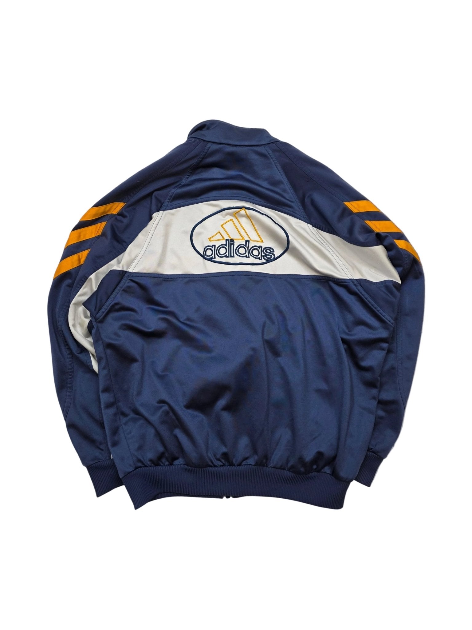 Rückansicht der navyfarbenen Adidas Vintage Trackjacket mit großem Adidas-Backlogo