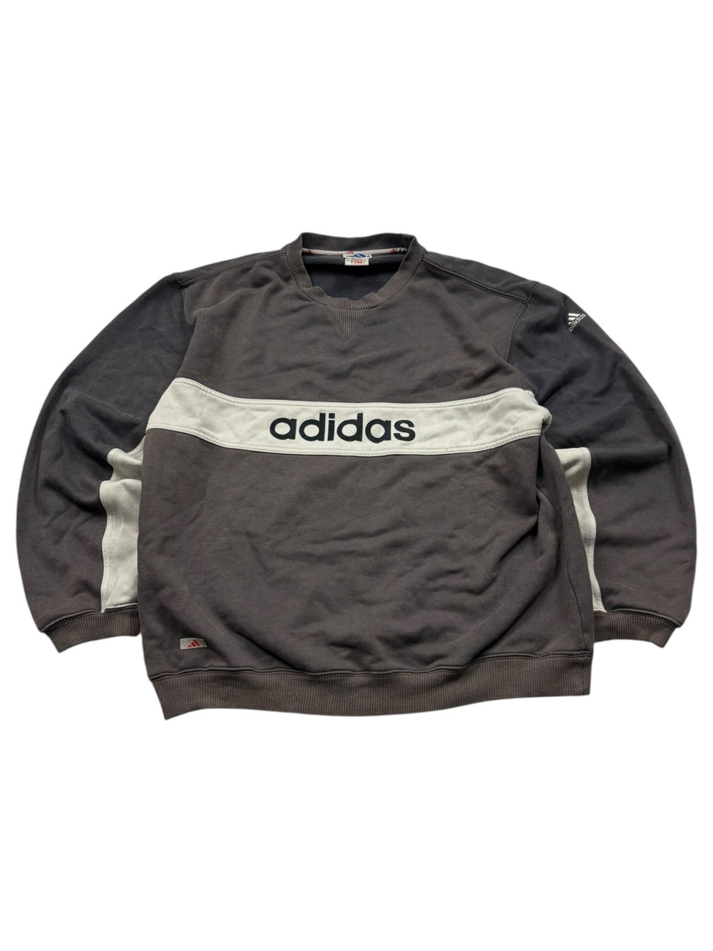Adidas Brustlogo Vintage Sweater – Grau/Offwhite (M) - PKeyVintage