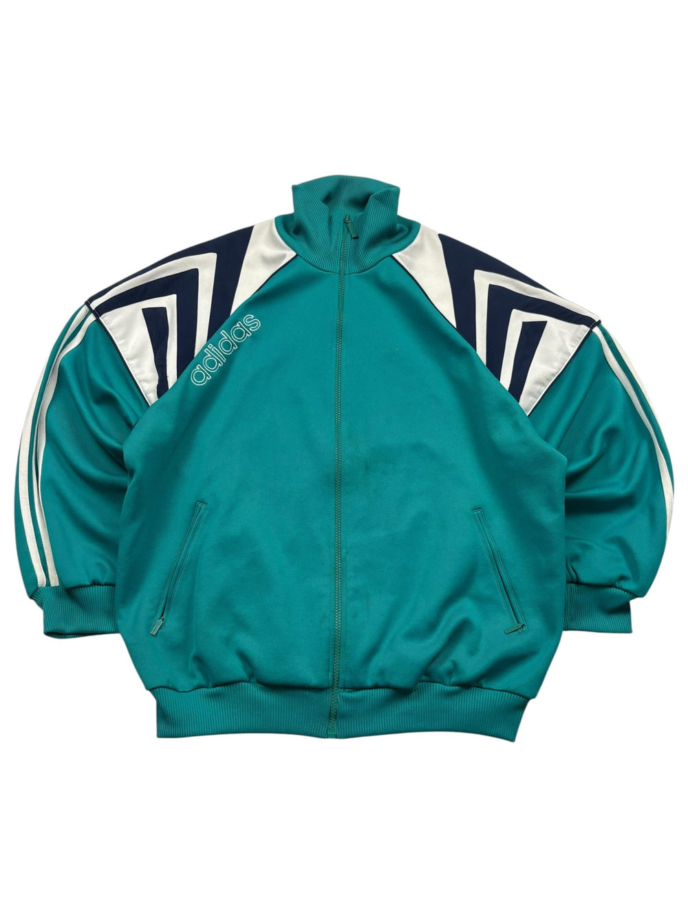 Adidas Chevron - Panel 90er Vintage Trackjacket – Türkis/Weiß (M) - PKeyVintage