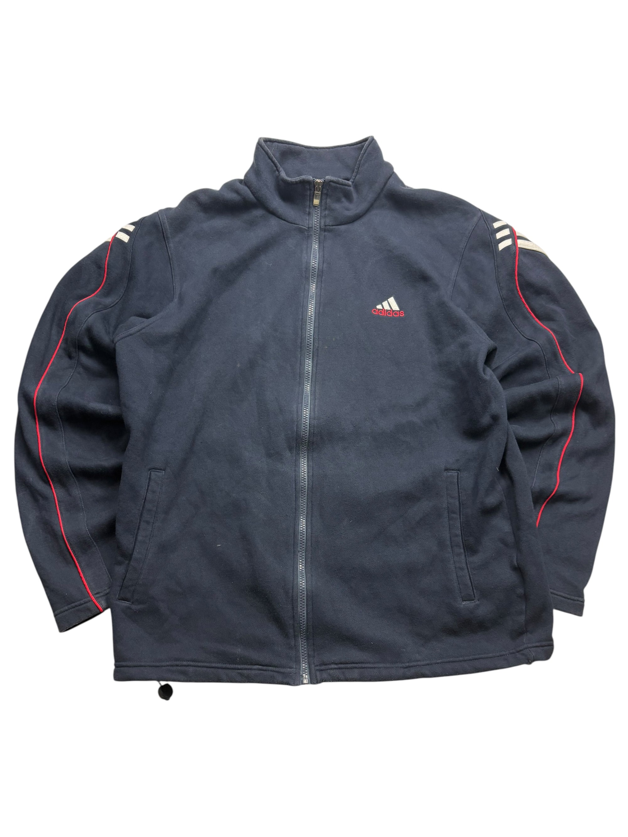 Adidas Vintage Trackjacket in Navy und Blau mit weißem Colorblock-Panel und gesticktem Performance Logo