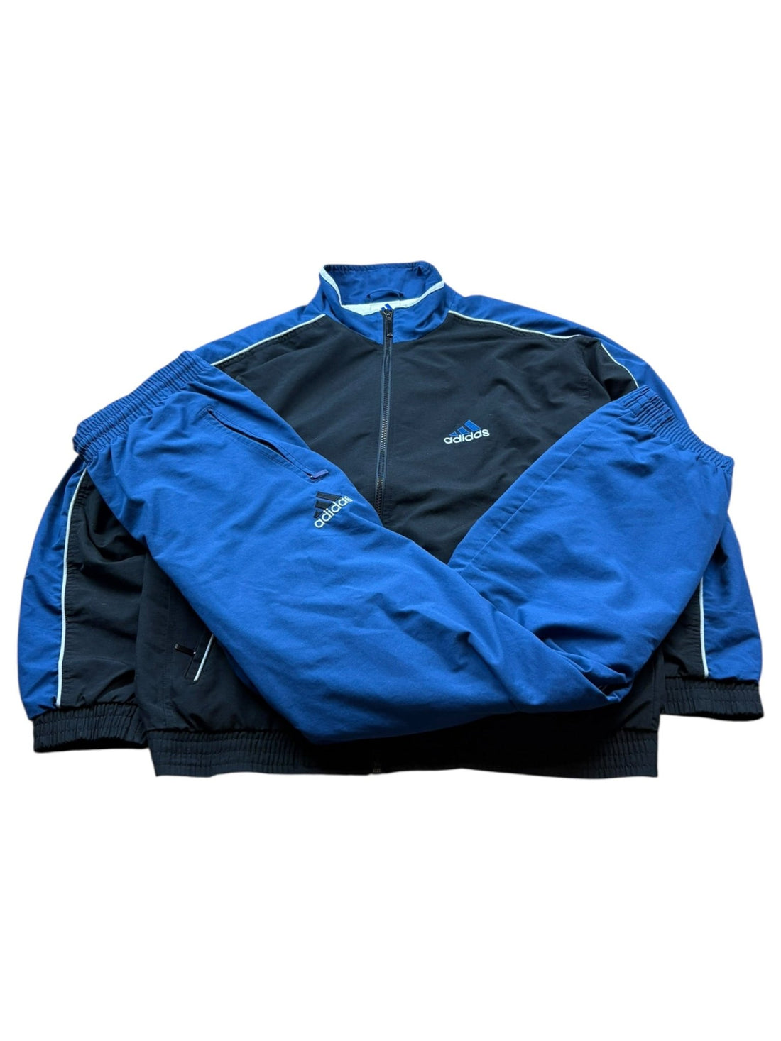 Adidas Colorblock Vintage Tracksuit – Schwarz/Blau (M) - PKeyVintage