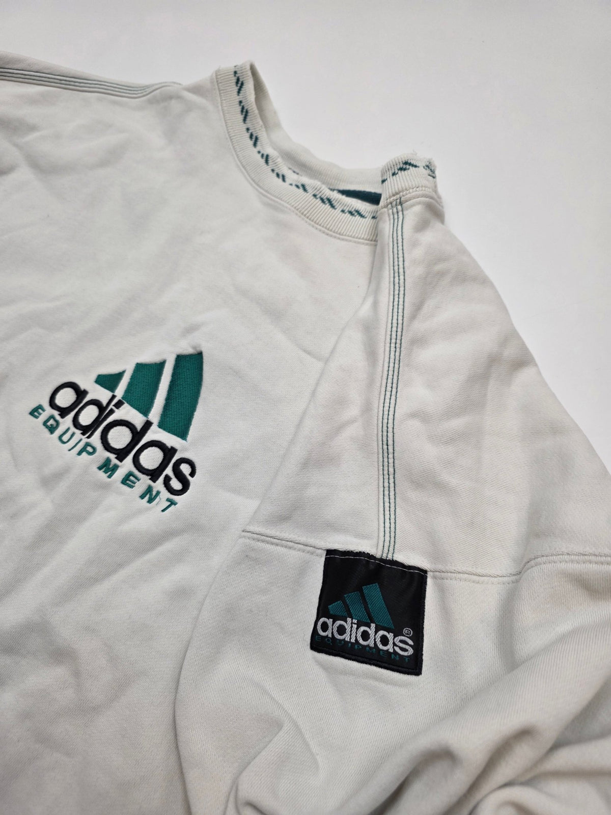 Adidas Equipment Sweater - Offwhite/Grün (L) - PKeyVintage