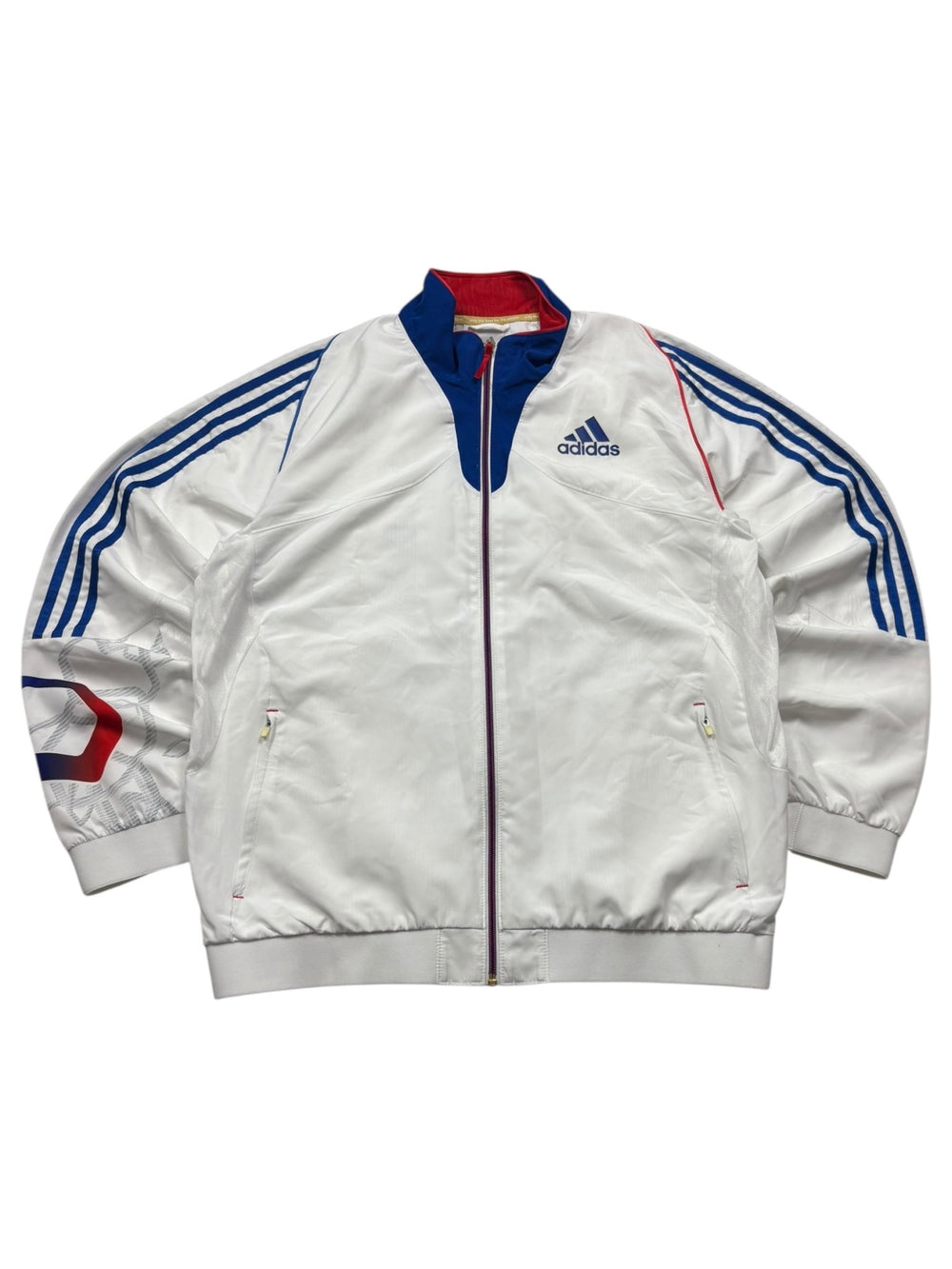 Adidas France Vintage Trackjacket in Weiß und Blau mit Three Stripes und farbigen Kragendetails