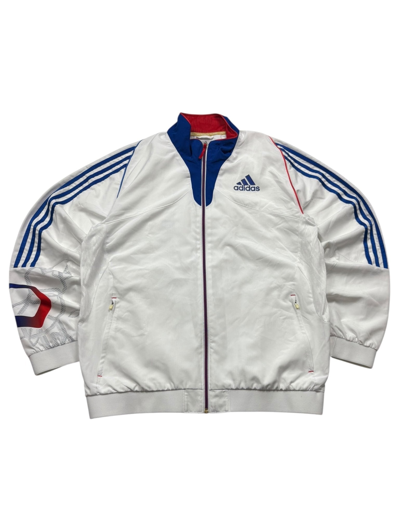 Adidas France Vintage Trackjacket in Weiß und Blau mit Three Stripes und farbigen Kragendetails