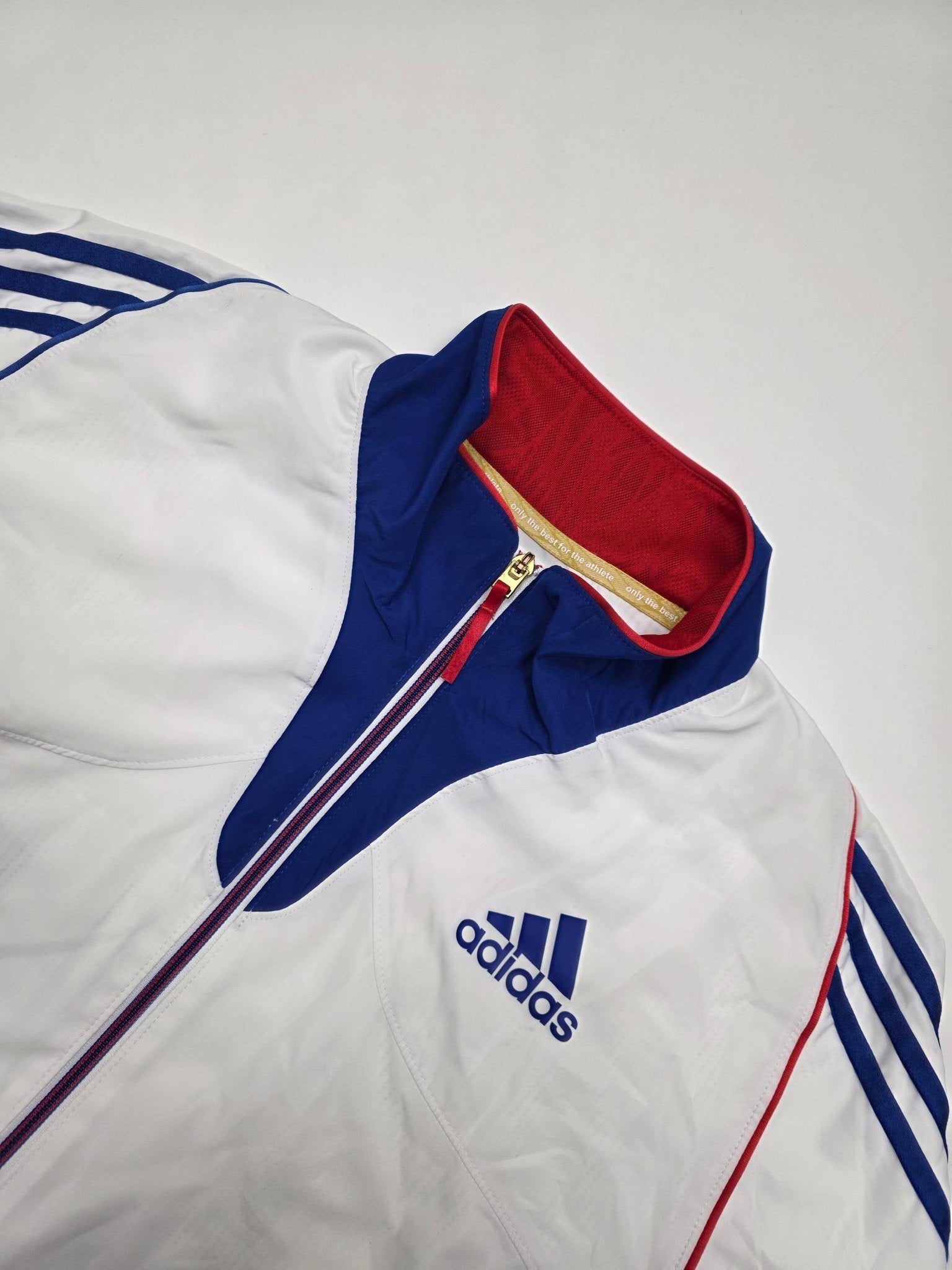 Adidas France 3 - Streifen Vintage Trackjacket – Weiß/Blau (XL) - PKeyVintage