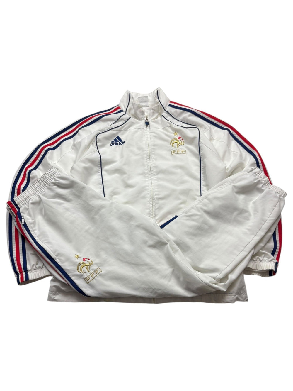Adidas Frankreich Tracksuit - Weiß/Rot/Blau (L) - PKeyVintage