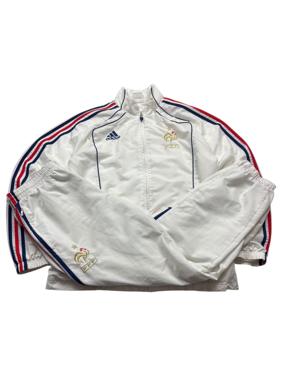 Adidas Frankreich FFF Vintage Tracksuit in Offwhite – Jacke von vorne
