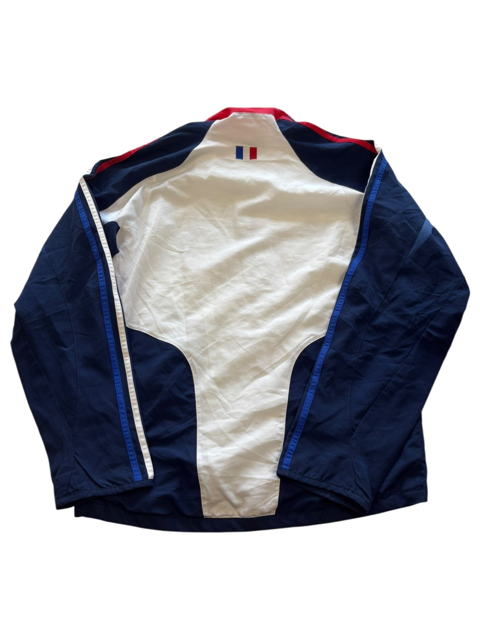 Adidas Frankreich Vintage Trainingsjacke – Weiß/Navy, FFF - Wappen (M) - PKeyVintage