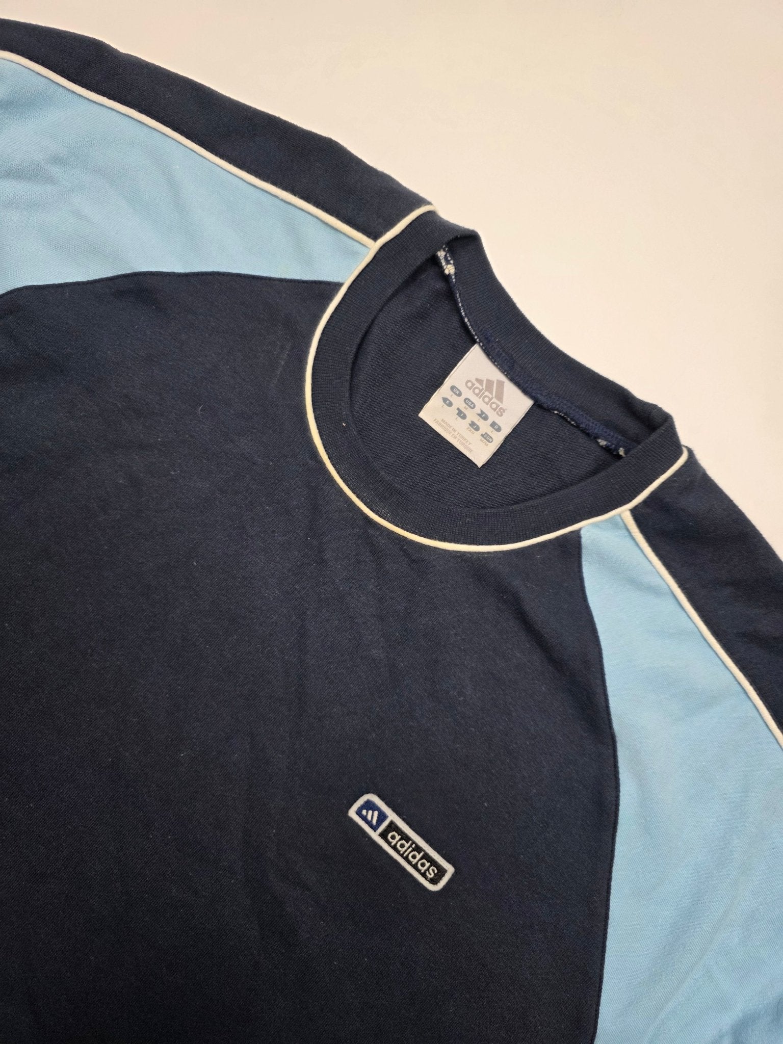 Adidas Raglan Patch Vintage Sweater – Navy/Hellblau (L) - PKeyVintage