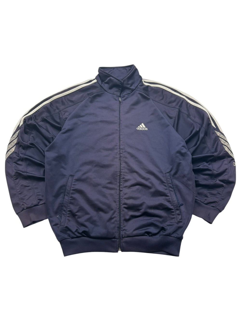 Adidas Sleeve Logo Vintage Trackjacket – Navy/Silber (M) - PKeyVintage
