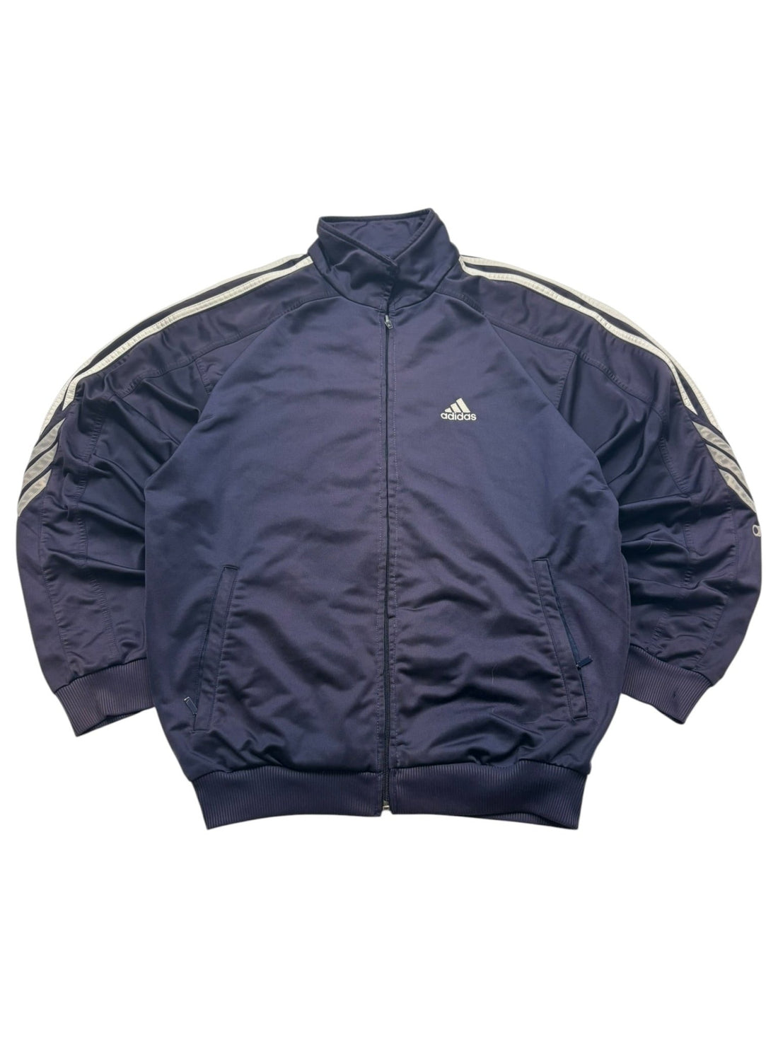 Adidas Sleeve Logo Vintage Trackjacket – Navy/Silber (M) - PKeyVintage