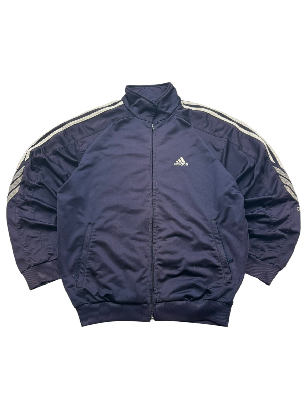 Adidas Sleeve Logo Vintage Trackjacket – Navy/Silber (M) - PKeyVintage