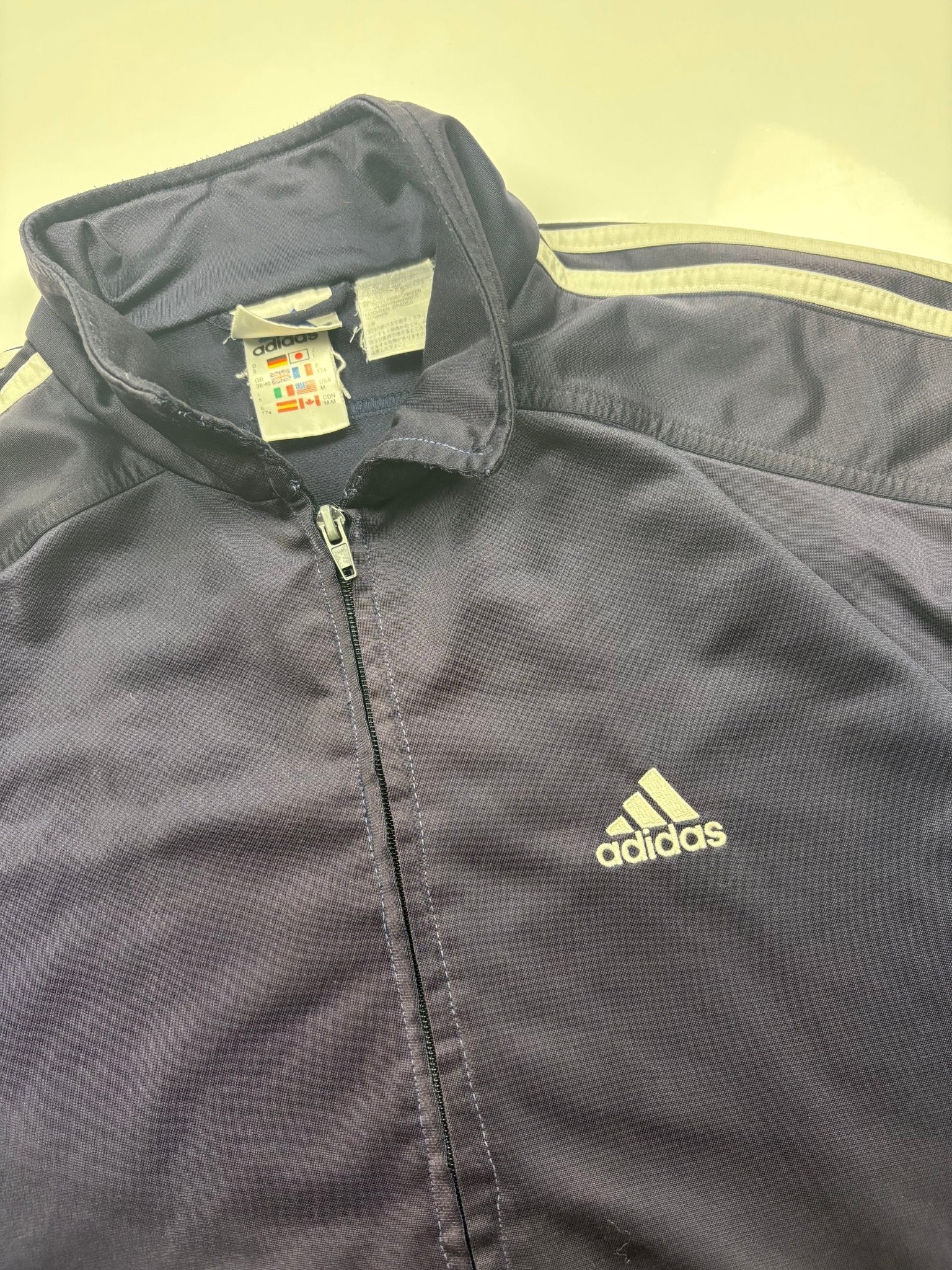 Adidas Sleeve Logo Vintage Trackjacket – Navy/Silber (M) - PKeyVintage