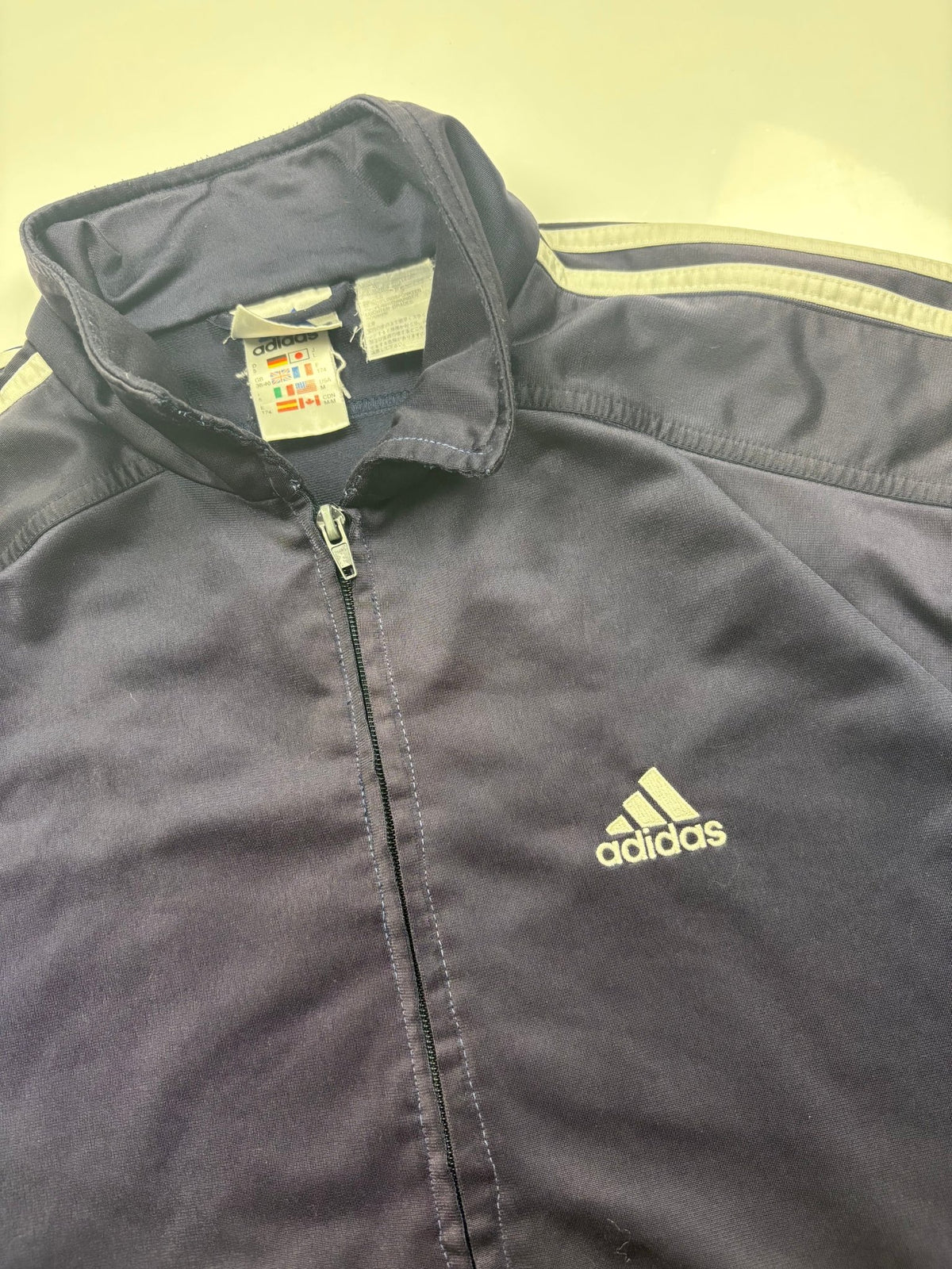 Adidas Sleeve Logo Vintage Trackjacket – Navy/Silber (M) - PKeyVintage