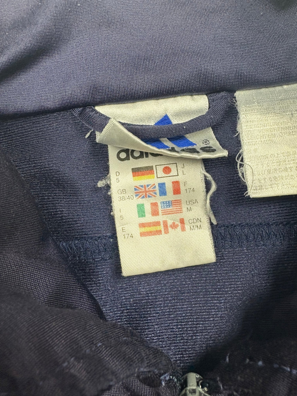 Adidas Sleeve Logo Vintage Trackjacket – Navy/Silber (M) - PKeyVintage