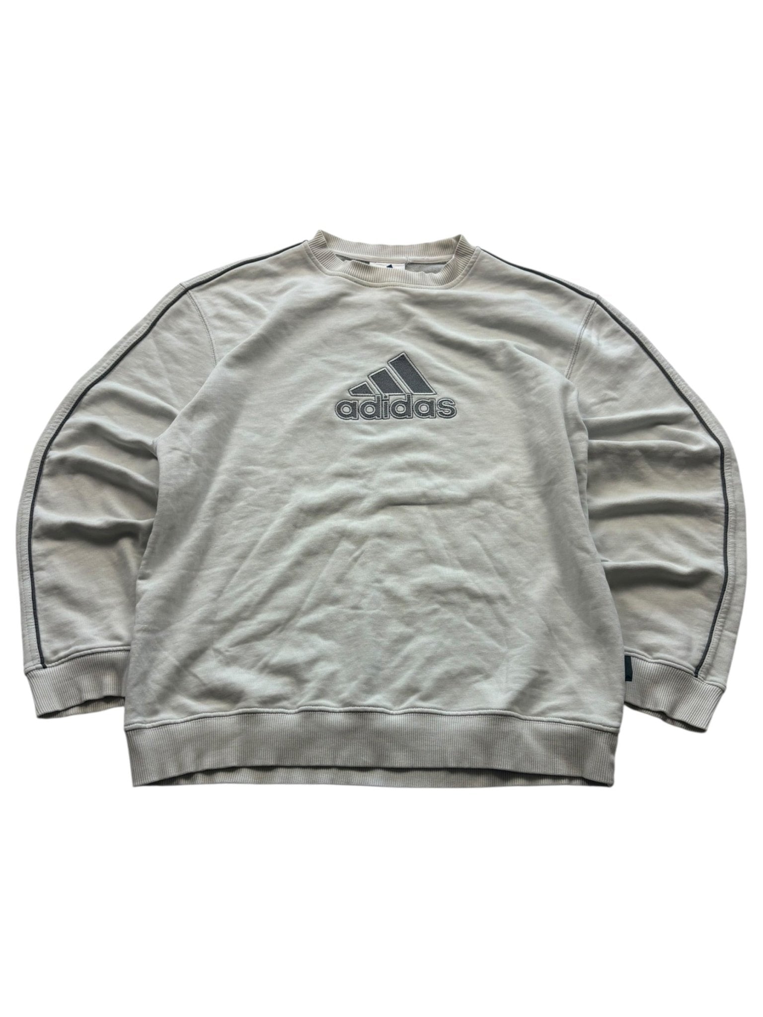  Adidas Vintage Sweater Hellgrau Größe M mit gesticktem Frontlogo