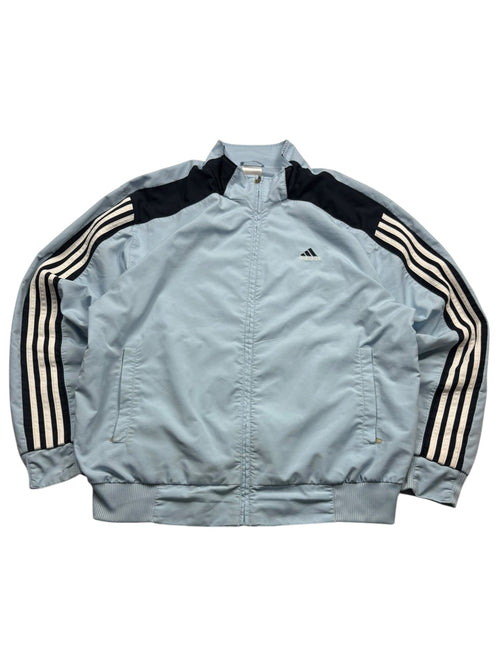 Adidas 3-Streifen Vintage Trackjacket in Hellblau/Navy – Vorderansicht