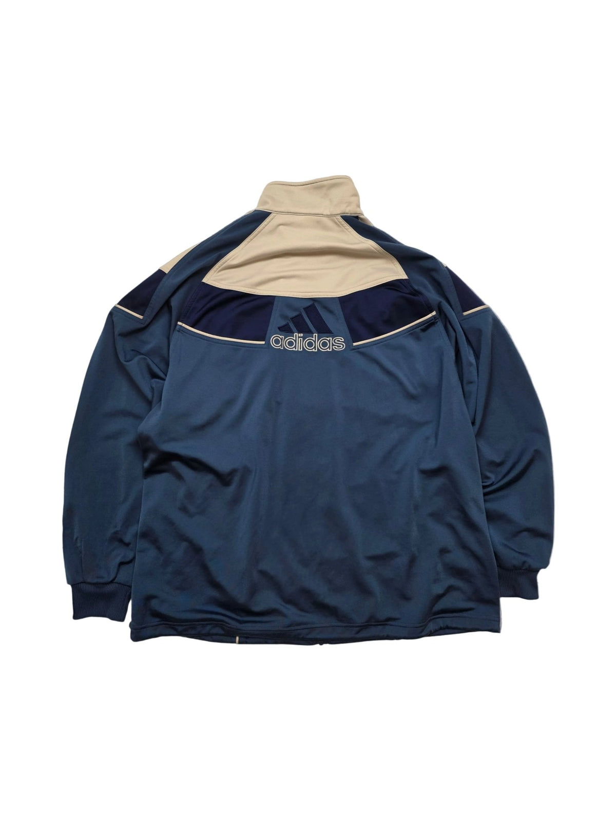Adidas Backprint Vintage Trackjacket in Graublau/Beige – Rückansicht