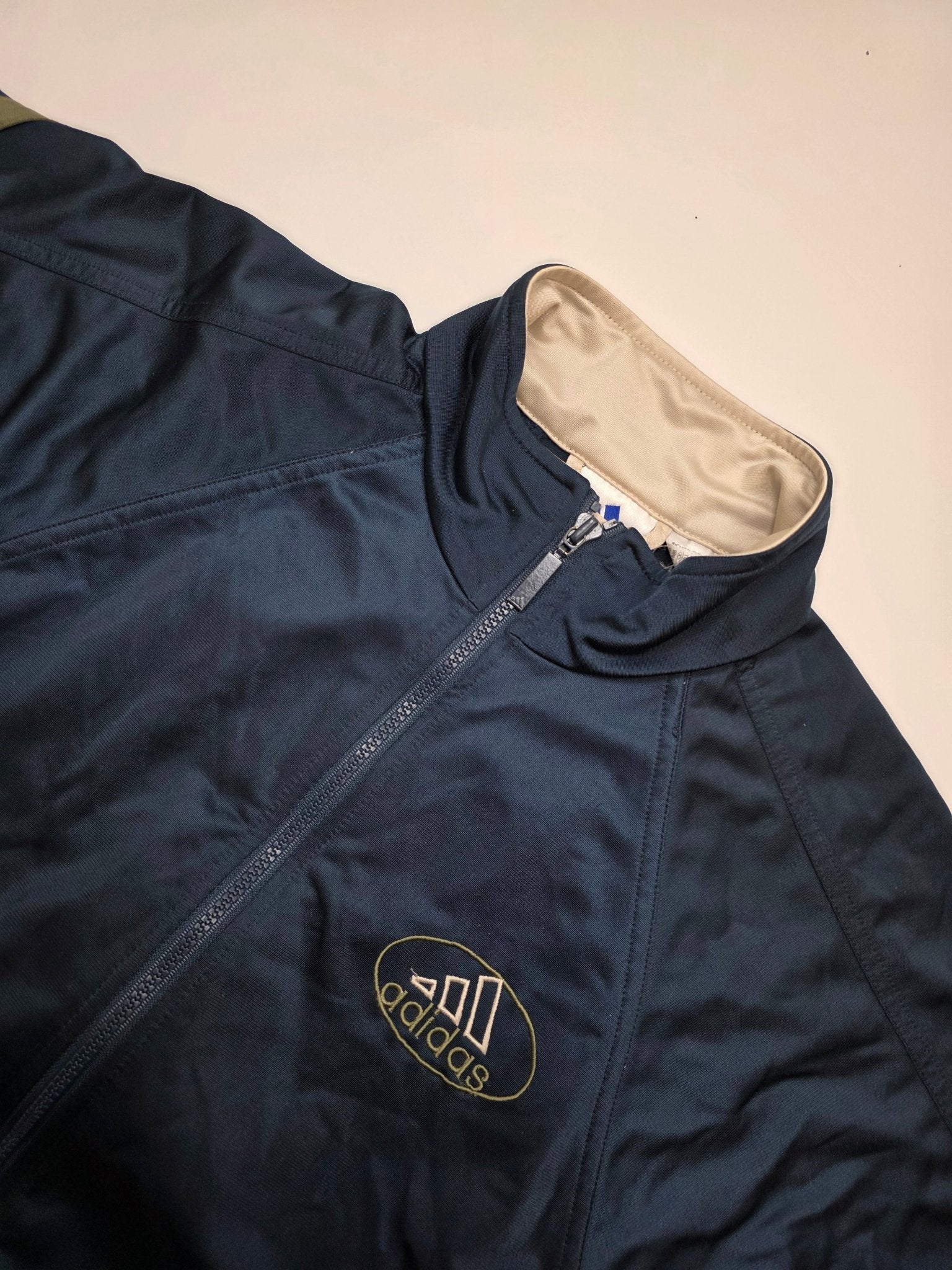 Adidas Trackjacket Dunkelblau Beige – S - PKeyVintage